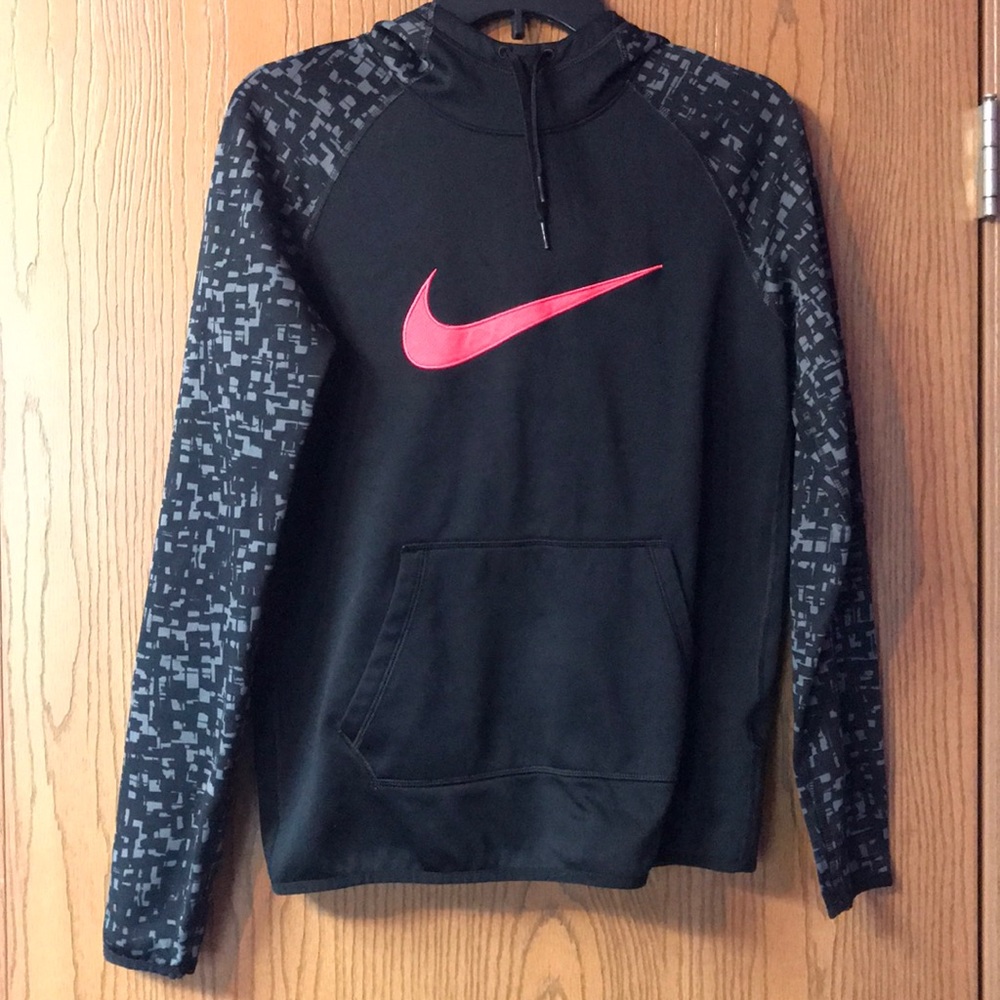 Nike hoodie (small) black with pink swoosh